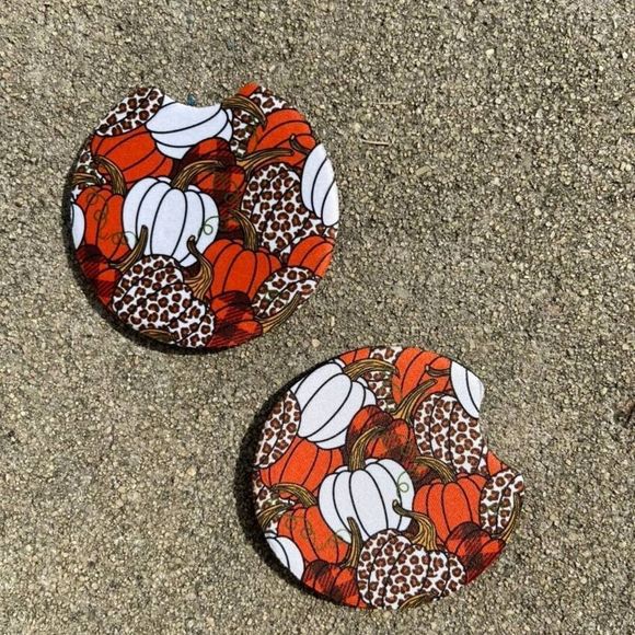 Fall Pumpkins Neoprene Car Coaster 2 Pack | Fall Coasters | Pumkin Coaster - Picture 3 of 7